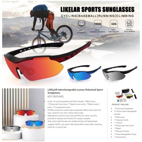 Unisex Polarized Sports Sunglasses + 5 Interchangeable Lenses - UV400 Protection main image 7